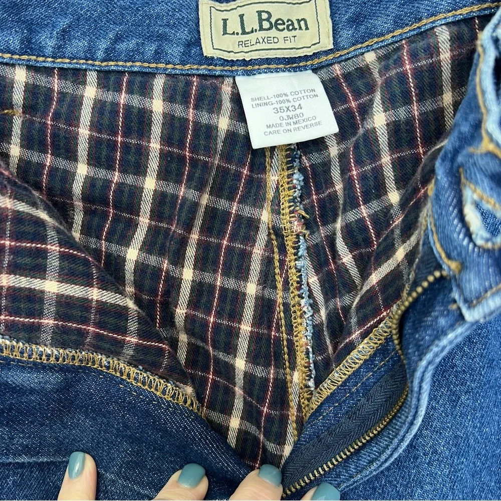 L.L. Bean Flannel Lined Relaxed Fit Denim Blue Jeans Mens 35 x 34 Winter Cotton